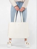 Duża biała torebka shopper z ćwiekami - one size