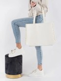 Duża biała torebka shopper z ćwiekami - one size