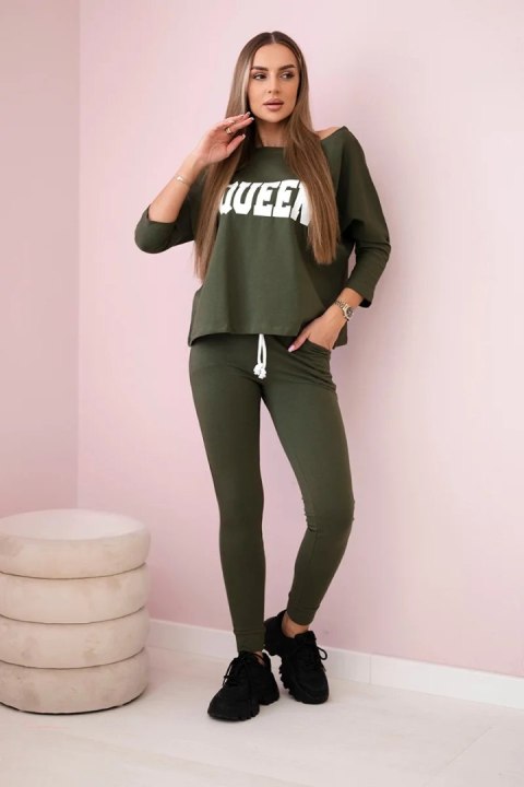 Komplet z nadrukiem Queen khaki uniwersalny