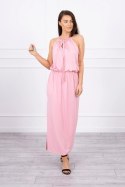 Sukienka boho z rozporkiem pudrowy róż uniwersalny