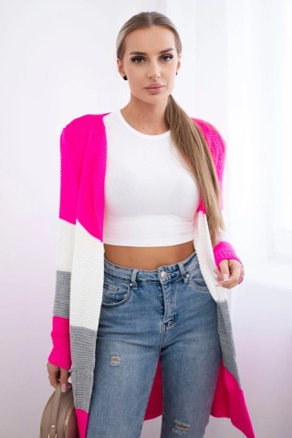 Sweter Kardigan w pasy różowy neon+ecru uniwersalny