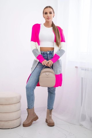 Sweter Kardigan w pasy różowy neon+ecru uniwersalny