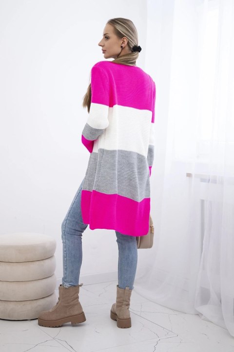 Sweter Kardigan w pasy różowy neon+ecru uniwersalny