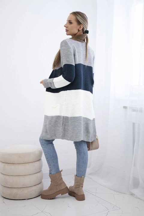Sweter Kardigan w pasy szary+ciemny jeans uniwersalny