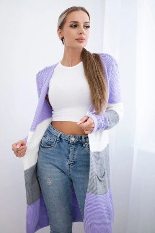 Sweter Kardigan w pasy fioletowy+ecru uniwersalny