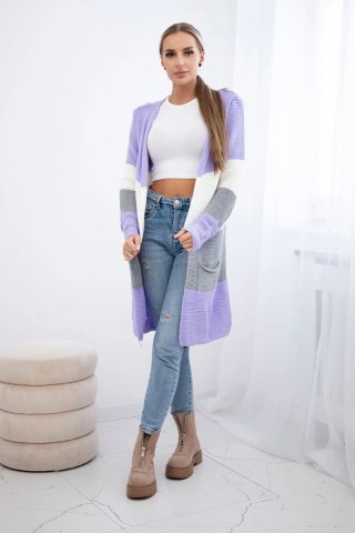 Sweter Kardigan w pasy fioletowy+ecru uniwersalny