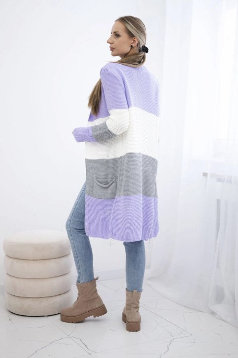Sweter Kardigan w pasy fioletowy+ecru uniwersalny