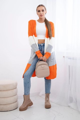 Sweter Kardigan w pasy pomarańczowy+ecru uniwersalny