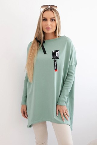 Bluza oversize z asymetrycznymi bokami ciemny miętowy uniwersalny