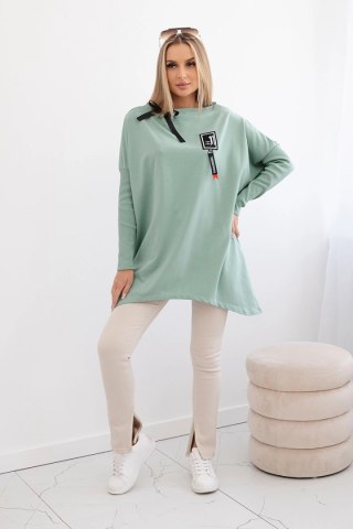 Bluza oversize z asymetrycznymi bokami ciemny miętowy uniwersalny