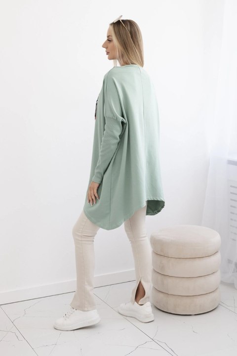 Bluza oversize z asymetrycznymi bokami ciemny miętowy uniwersalny