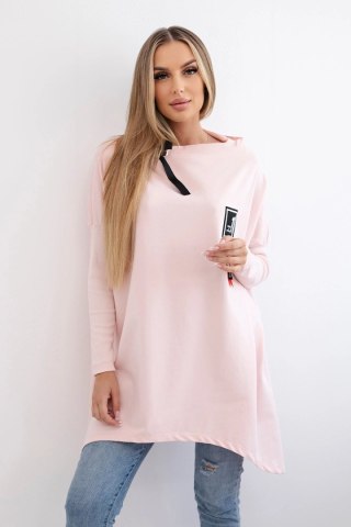 Bluza oversize z asymetrycznymi bokami pudrowy róż uniwersalny