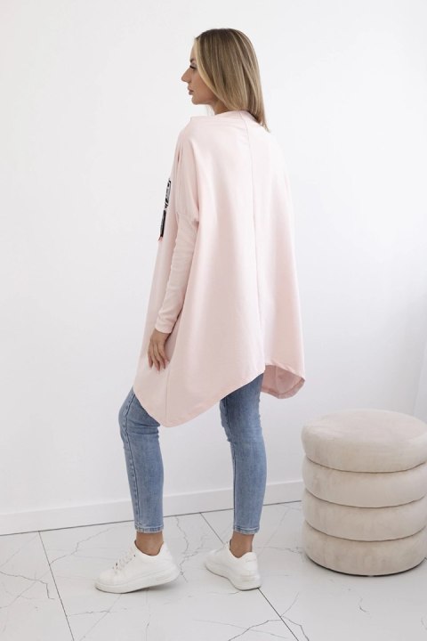 Bluza oversize z asymetrycznymi bokami pudrowy róż uniwersalny