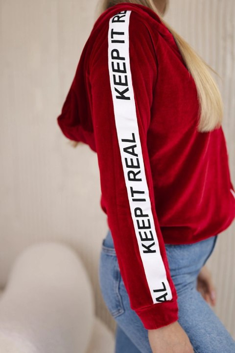 Bluza welurowa z kapturem czerwona uniwersalny