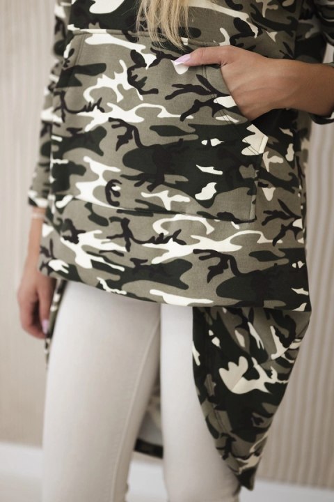 Bluza z długim tyłem moro khaki+ecru uniwersalny