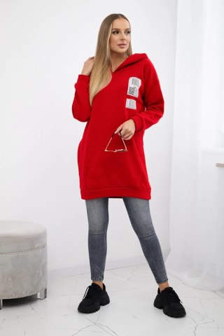 Bluza z kapturem z naszywkami czerwona uniwersalny