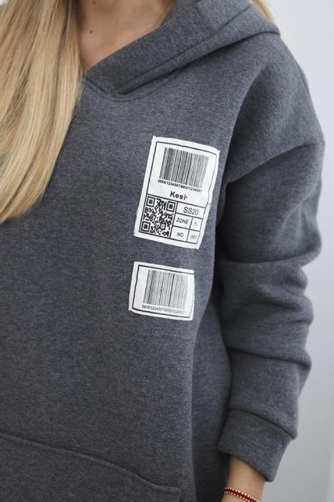 Bluza z kapturem z naszywkami grafitowa uniwersalny