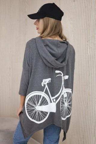Bluza z nadrukiem roweru grafitowy melanż uniwersalny