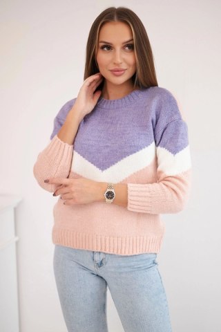 Sweter w geometryczne wzory fioletowy+pudrowy róż uniwersalny