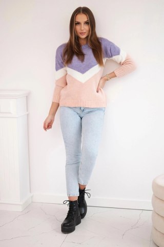Sweter w geometryczne wzory fioletowy+pudrowy róż uniwersalny