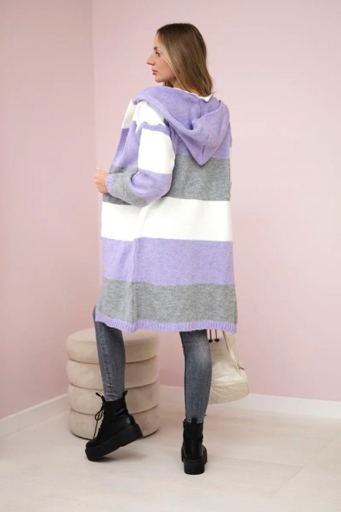 Sweter w pasy trzykolorowy ecru+fioletowy+szary uniwersalny