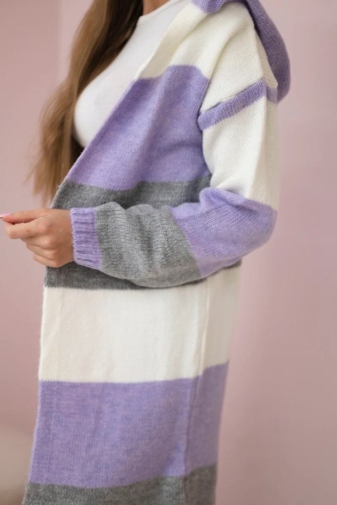 Sweter w pasy trzykolorowy ecru+fioletowy+szary uniwersalny