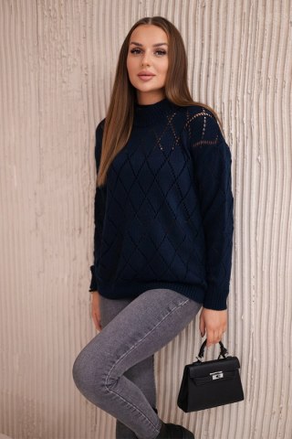 Sweter z półgolfem i wzorem w romby granatowy uniwersalny