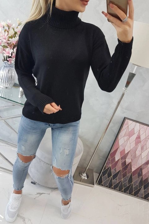 Sweter z wywijanym golfem czarny uniwersalny