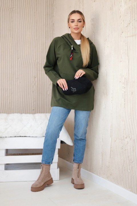 Tunika z suwakiem na kapturze Oversize khaki uniwersalny