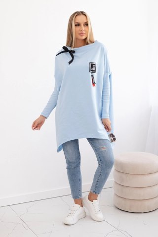 Bluza oversize z asymetrycznymi bokami błękitna uniwersalny