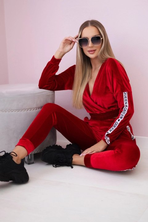 Komplet welurowy z napisem Queen czerwony uniwersalny