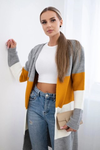 Sweter Kardigan w pasy szary+musztardowy uniwersalny