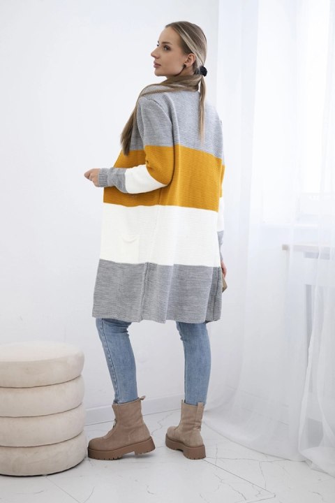 Sweter Kardigan w pasy szary+musztardowy uniwersalny