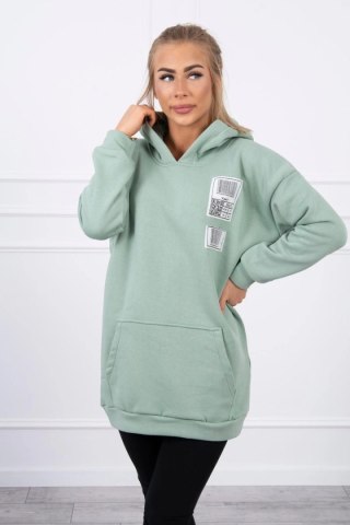 Bluza z kapturem z naszywkami ciemno miętowa uniwersalny