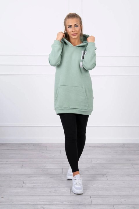 Bluza z kapturem z naszywkami ciemno miętowa uniwersalny