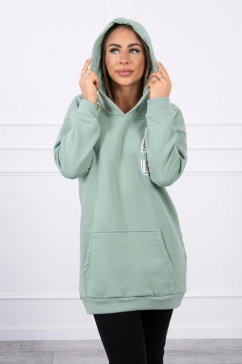 Bluza z kapturem z naszywkami ciemno miętowa uniwersalny