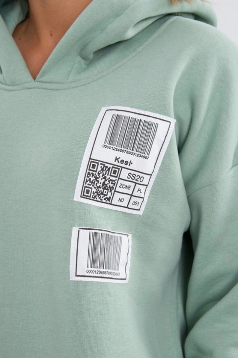 Bluza z kapturem z naszywkami ciemno miętowa uniwersalny