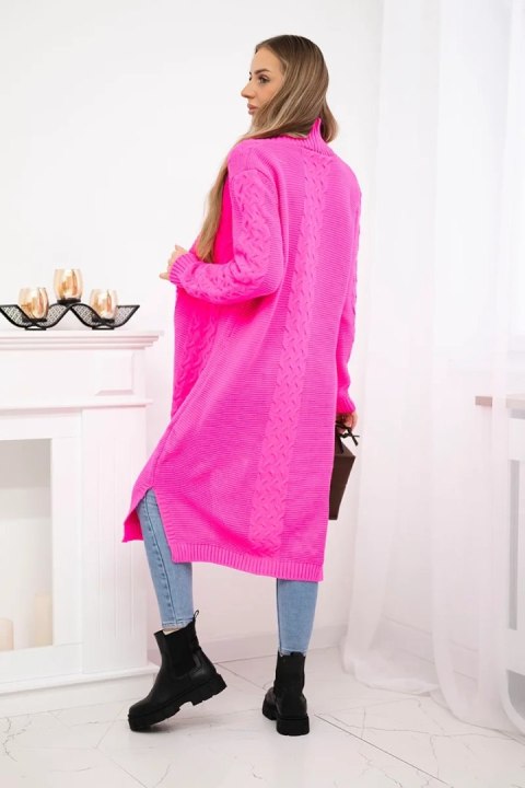 Sweter Kardigan splot warkocz różowy neon uniwersalny