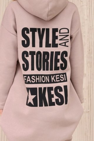 Bluza ocieplana z długim tyłem i kapturem ciemny beżowy uniwersalny