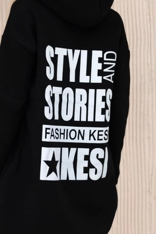 Bluza ocieplana z długim tyłem i kapturem czarna uniwersalny