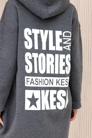 Bluza ocieplana z długim tyłem i kapturem grafitowa uniwersalny