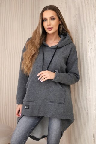 Bluza ocieplana z długim tyłem i kapturem grafitowa uniwersalny