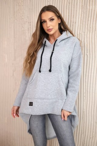 Bluza ocieplana z długim tyłem i kapturem szara uniwersalny