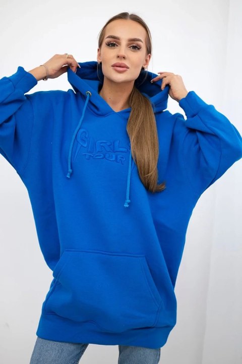 Bluza ocieplana z haftowanym napisem oversize chabrowa uniwersalny