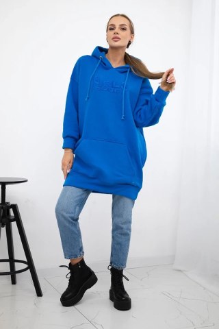 Bluza ocieplana z haftowanym napisem oversize chabrowa uniwersalny