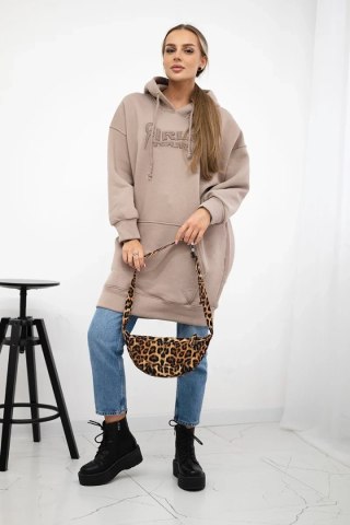 Bluza ocieplana z haftowanym napisem oversize ciemno beżowa uniwersalny