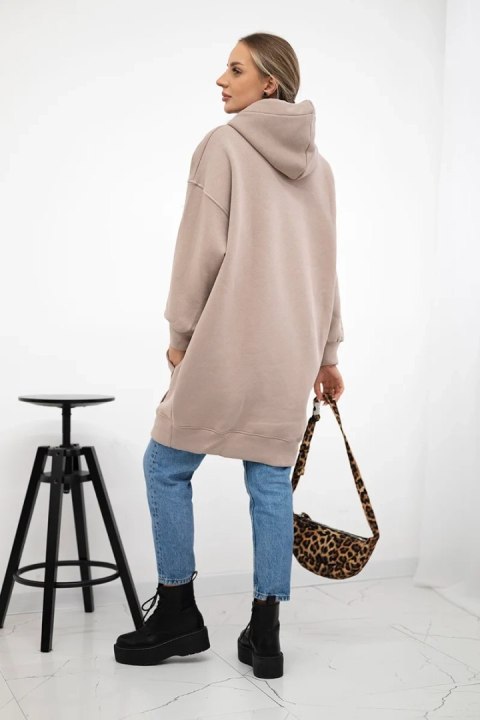 Bluza ocieplana z haftowanym napisem oversize ciemno beżowa uniwersalny