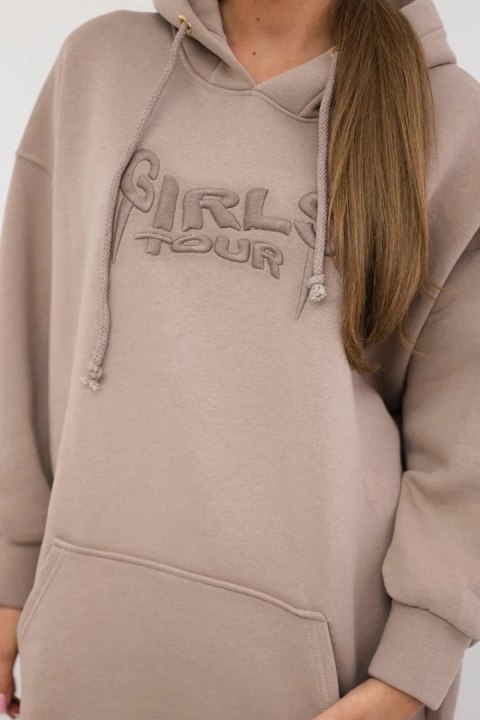 Bluza ocieplana z haftowanym napisem oversize ciemno beżowa uniwersalny