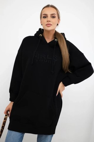Bluza ocieplana z haftowanym napisem oversize czarna uniwersalny