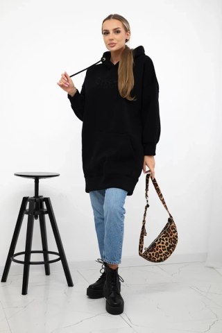 Bluza ocieplana z haftowanym napisem oversize czarna uniwersalny
